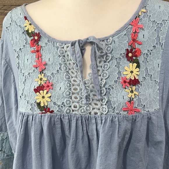 Boho Embroidered Lace Peasant Top XL - Picture 4 of 8